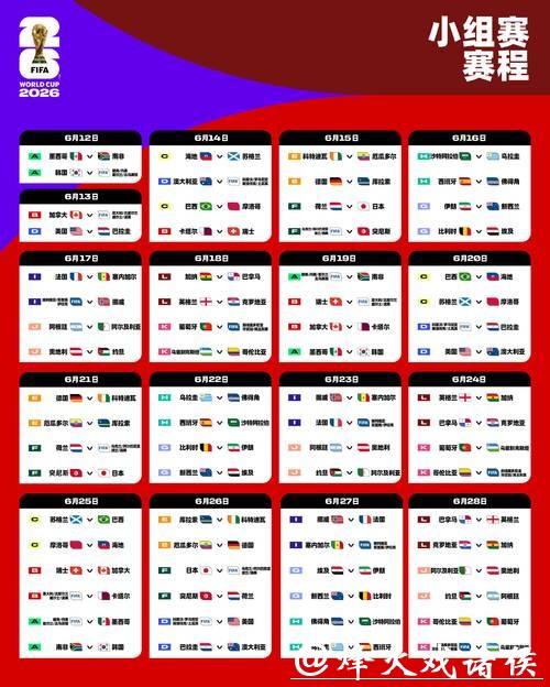 2026世界杯赛程表及高清直播时间安排